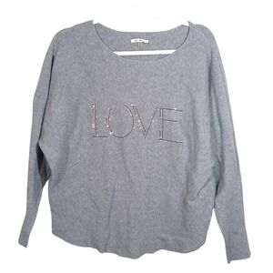 Vila Milano Gray Lined Texture Love Rhinestone Stretch Sweater